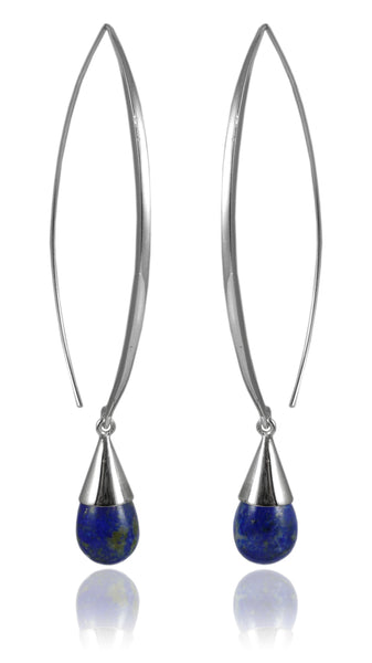 Long Curved Gemstone Drop Earrings Lapis Lazuli