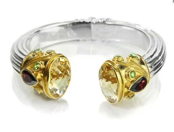 Large Serpentine Open Stone Bracelet - Citrine