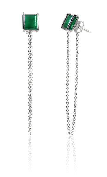 Milano Square Chain Loop Studs Green Onyx