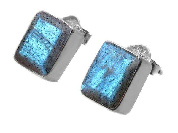 Small Square Gemstone Studs Labradorite