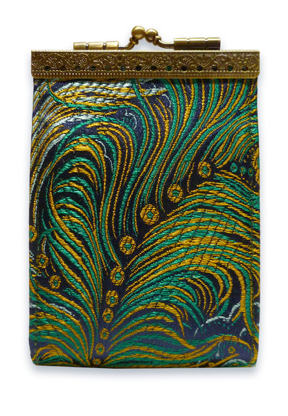 Card Holder Navy/ Gold Peacock with RFID