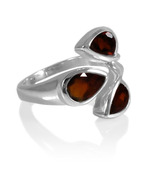 Three Stone Leaf Wrap Ring Garnet