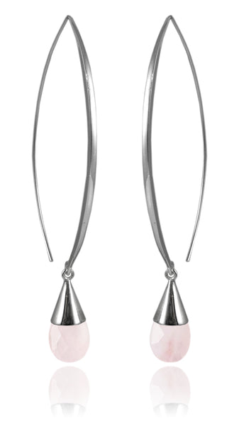 Long Curved Gemstone Drop Earrings Rose Quartz