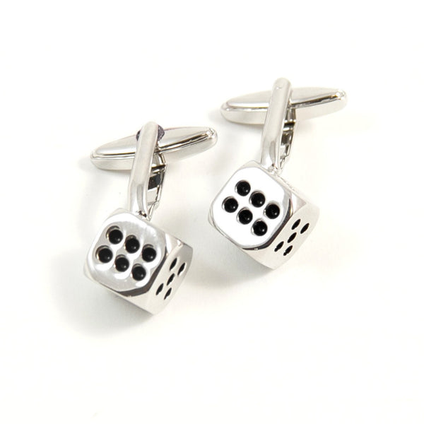 Rhodium & Enamel Dice Cufflinks
