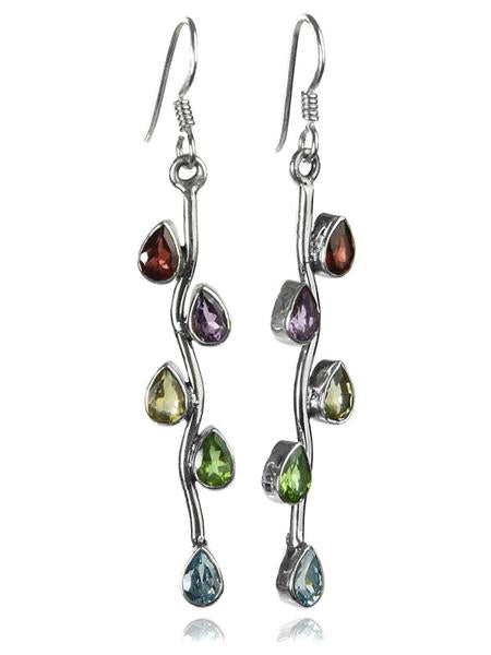 Vertical Stone Leaf Drop Earrings Multi Stone