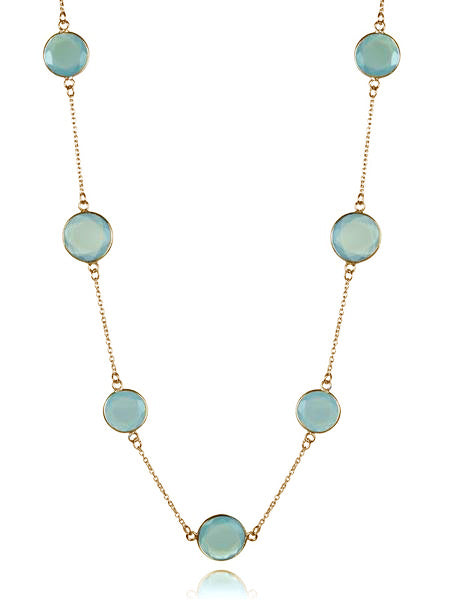18K V Faceted 17 Stone Capri Long Necklace Aqua Chalcedony