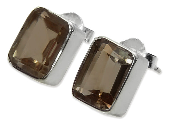 Small Square Gemstone Studs Smokey Quartz