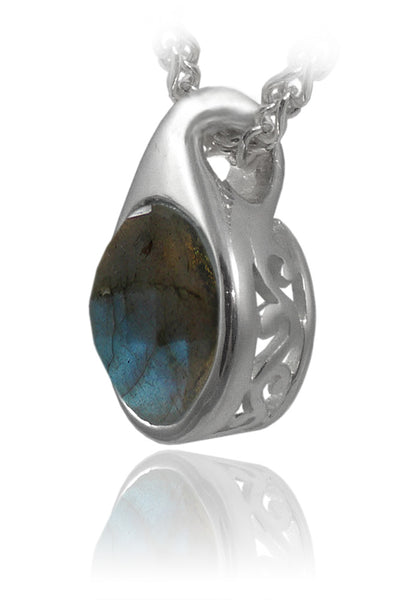 Modern Side Arabesque Cutout Stone Pendant Labradorite