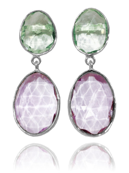 Large River Rock Earrings - Amethyst/Green Amethyst