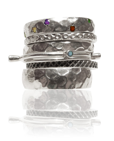 Lucky 7 Israeli Stacked Bands Mixed Stones