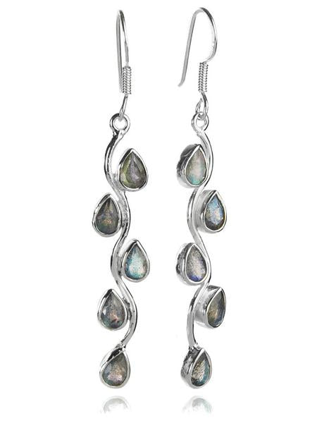 Vertical Stone Leaf Drop Earrings Labradorite