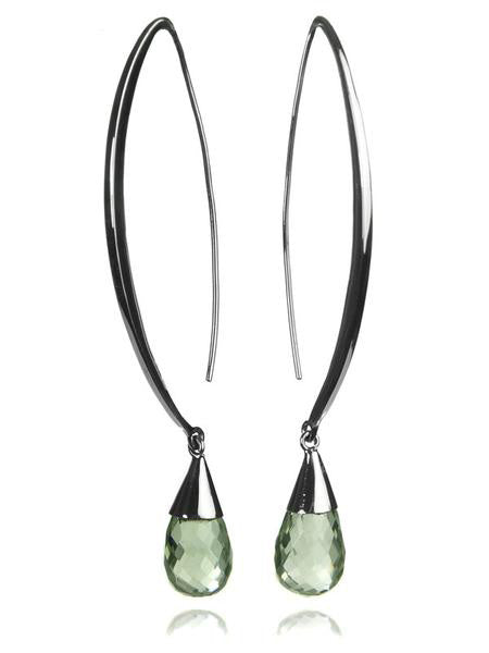 Long Curved Gemstone Drop Earrings Green Amethyst