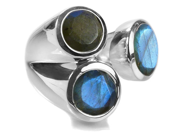 Three Stone Jaipuri Non-Connect Ring Labradorite