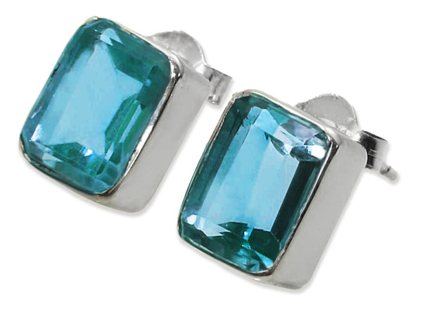 Small Square Gemstone Studs Blue Topaz