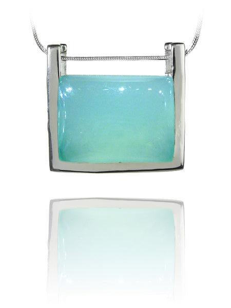 Rectangular Italian Stone Pendant Aqua Chalcedony
