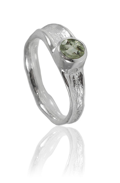 Thin Amazon River Ring with Stone Green Amethyst