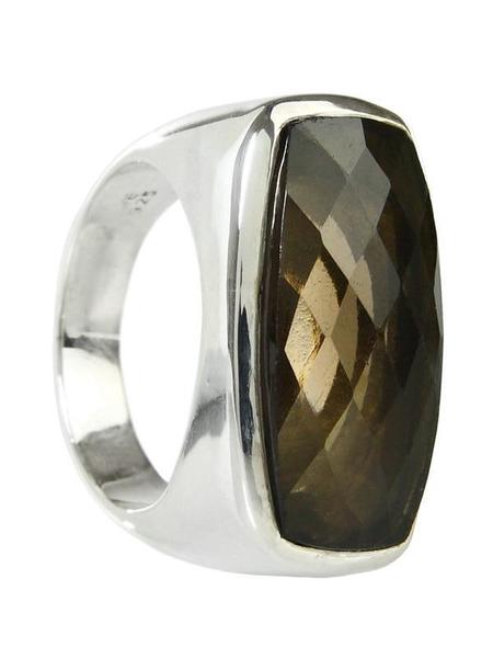 Rectangular Faceted Cut Stone Ring Smokey Quartz