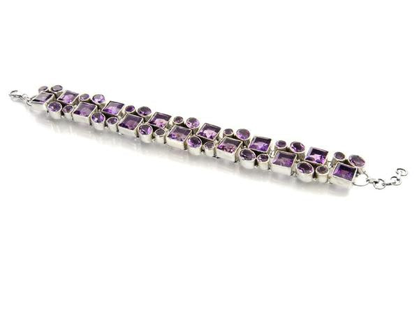 Geometric Double Lined Gemstone Bracelet Amethyst