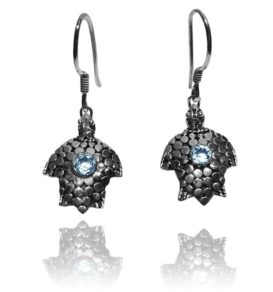 Sea Turtle Earrings - Blue Topaz