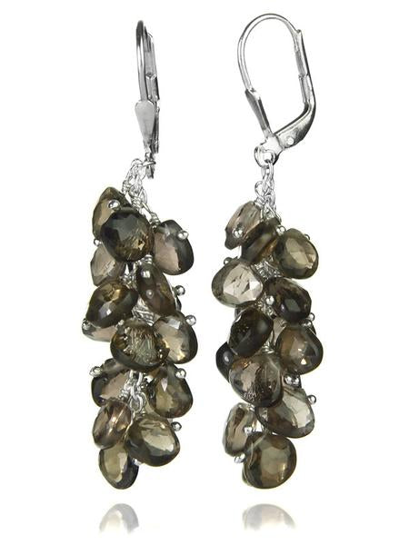 Short Stone Cluster Earrings Smokey Quartz