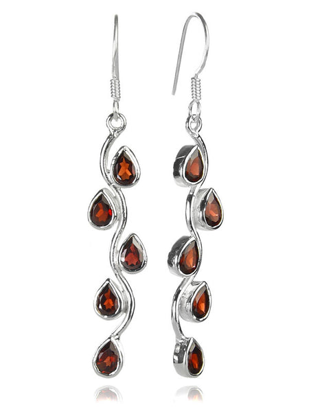 Vertical Stone Leaf Drop Earrings Garnet