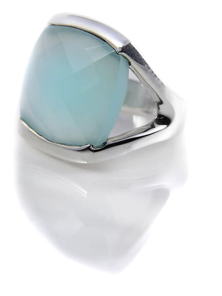 Square Open Sided Cocktail Ring Aqua Chalcedony
