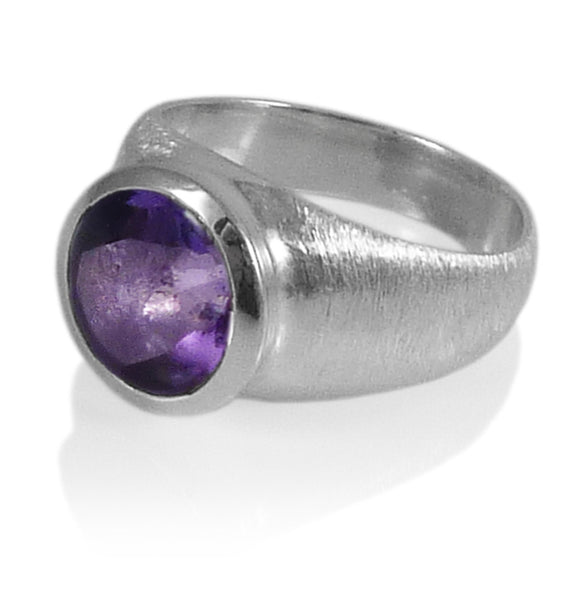 Brushed Aztec Stone Ring Amethyst