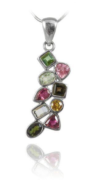 9 Stone Cluster Pendant Mixed Tourmaline