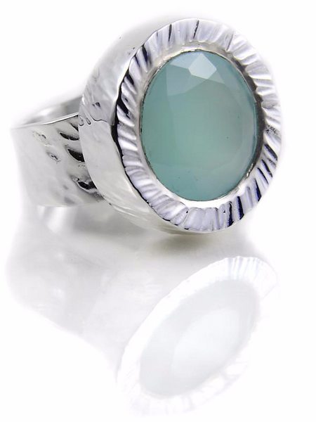 Battered Stone Circle Cocktail Ring Aqua Chalcedony