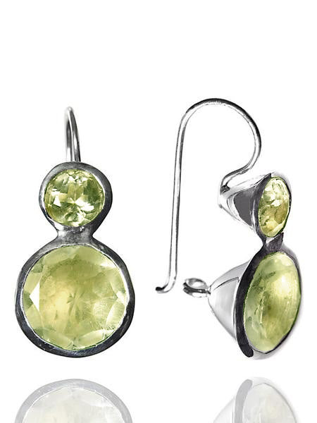 Large Jaipuri Two Stone Drop Earrings Lemon Topaz