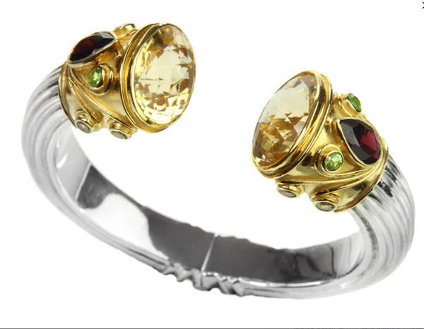 Large Serpentine Open Stone Bracelet - Citrine