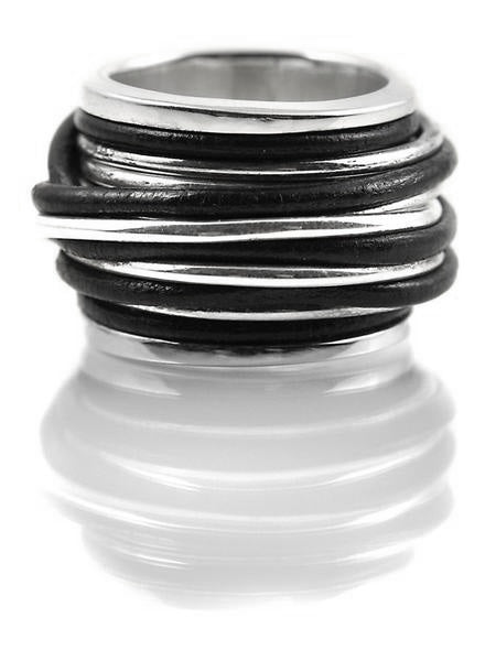 Black Leather Twist Ring