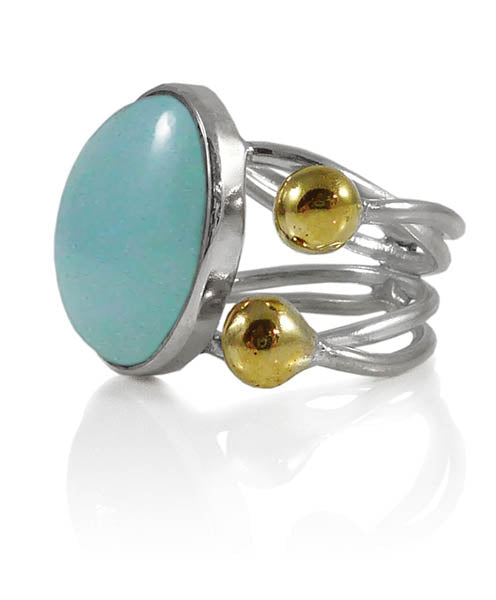Conquistador Oval Stone Ring Aqua Chalcedony