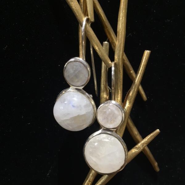 Large Jaipuri Two Stone Drop Earrings White Moonstone