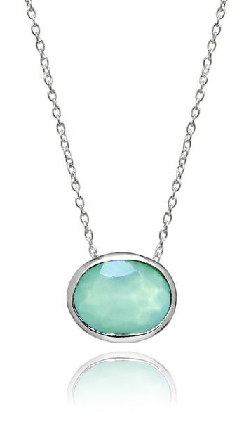 Floating Oval Pietra Necklace Aqua Chalcedony