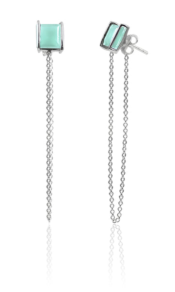 Milano Square Chain Loop Studs Aqua Chalcedony