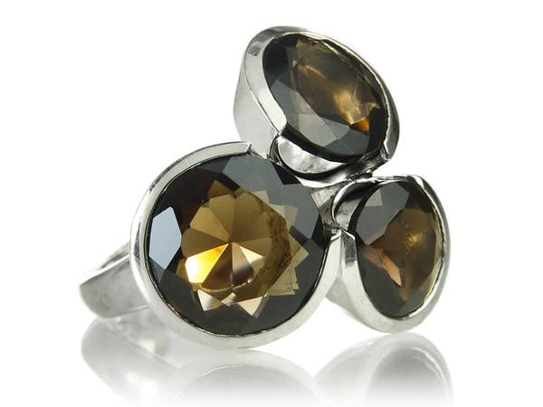 Three Circle Cluster Cocktail Ring Smokey Quartz