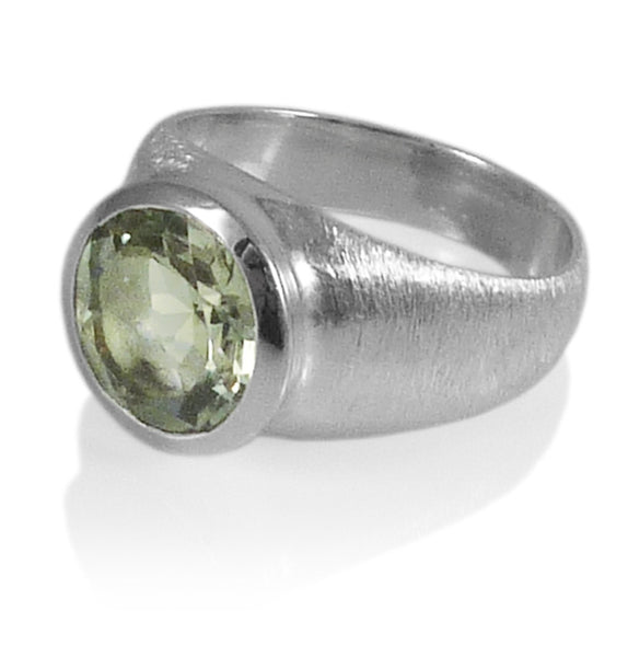 Brushed Aztec Stone Ring Green Amethyst