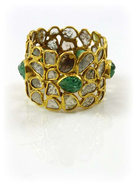 Carved Leaf River Ring Tourmaline Rough Diamond