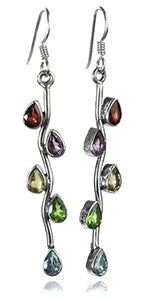 Vertical Stone Leaf Drop Earrings Multi Stone