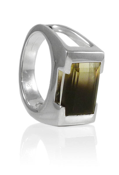 Framed Rectangle Ring Lemon Smokey Quartz Size 8