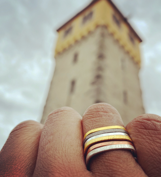 Six Multi Habimah Square Stacked Ring