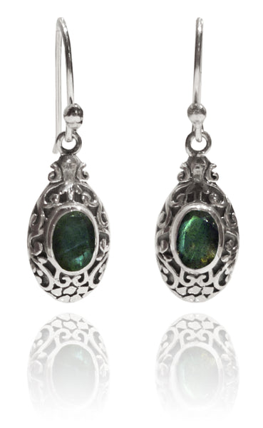 Small Bali Oval with Stone Earrings Labradorite