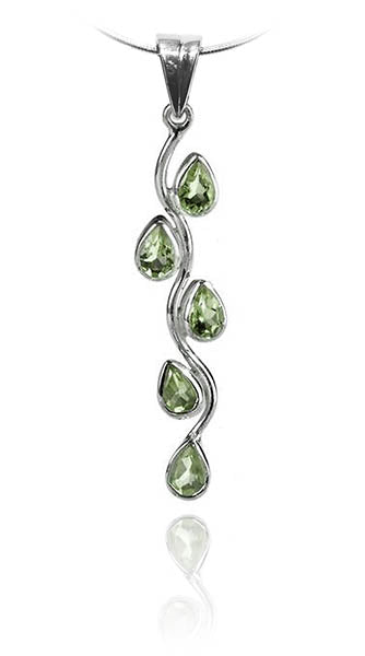 Vertical Five Stone Leaf Drop Pendant Green Amethyst