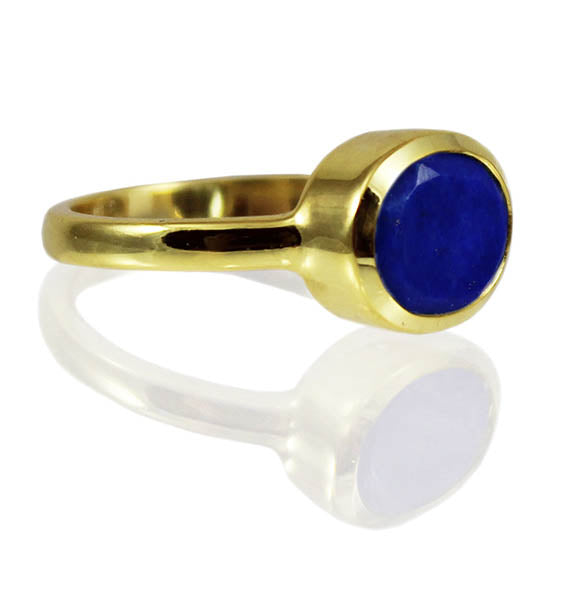 Gold Plated Oval Stackable Jaipuri Ring Lapis Lazuli