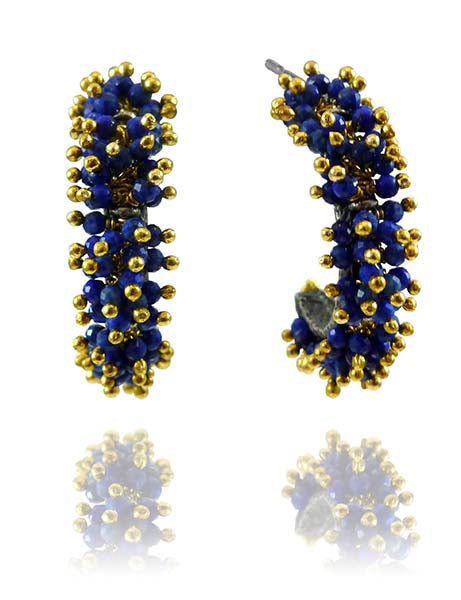 Gold Plated Coral Hoop Earrings Lapis Lazuli