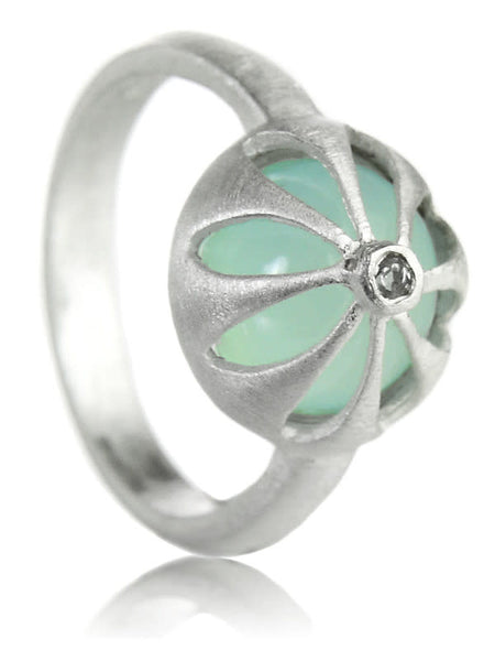 Arabesque Flower Cut Out Ring Aqua Chalcedony