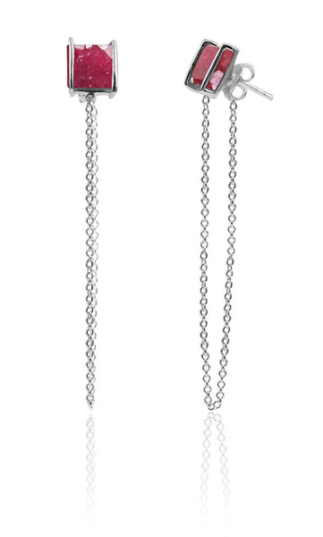 Milano Square Chain Loop Studs Rough Ruby