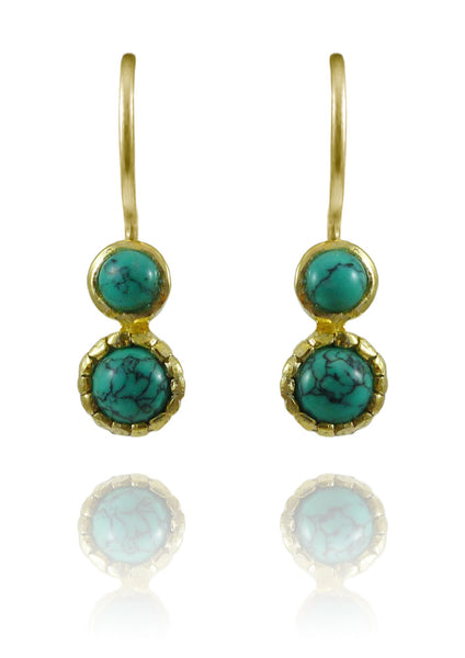 Gold Plated Art Deco Pop Earrings Turquoise