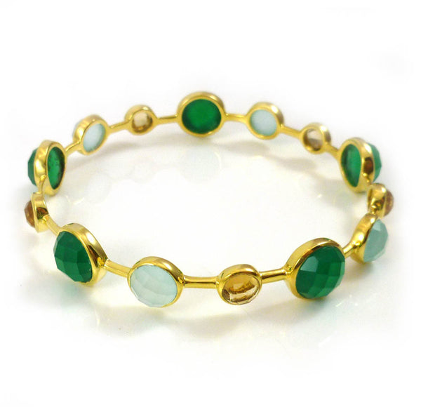 Gold Plated Art Deco Pop Bangle Aqua Chalcedony, Citrine, Green Onyx